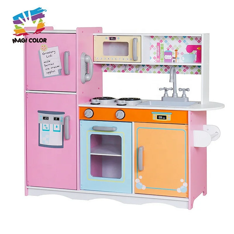 2020 Top sale colorful wooden toy kitchen sets with refrigerator W10C569