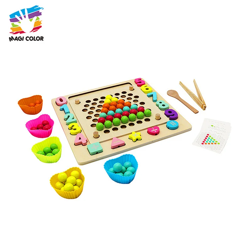 Multifunctional Puzzle Board Educational Wooden Beads Clip Toy For Kids W12F129