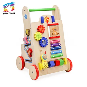 Customize intelligent wooden baby push walker with activity play W16E146