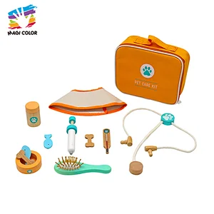Customize vet pretend role play portable wooden pet care set toy for kids W10D424