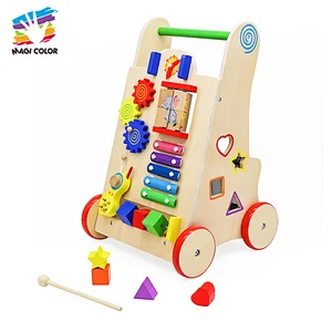 Customize intelligent wooden baby push walker with activity play W16E146
