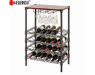 5 Tiers Adjustable Black Wave Wine Rack Metal Red Wine Bottle Shelf