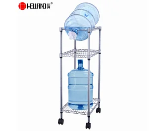 High Quality 3 Tiers Chrome Metal Water Bottle Rack with Wheels