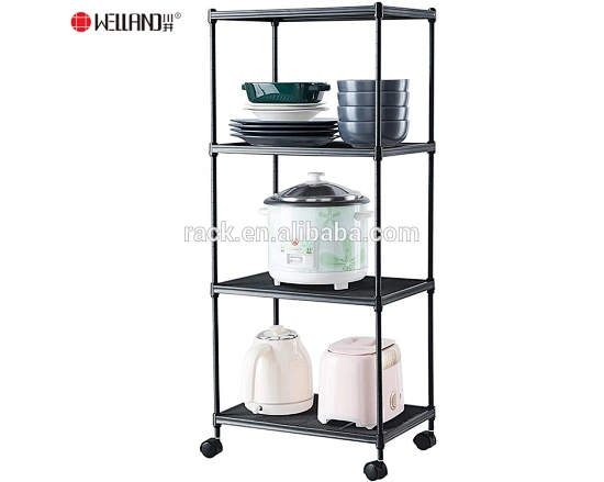 Adjustable 4-tier Steel Mesh Shelf on Wheels