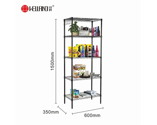 adjustable 5 tier black wire shelving