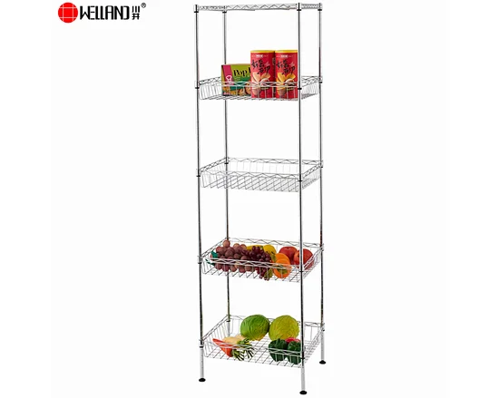 wire shelving unit with basket