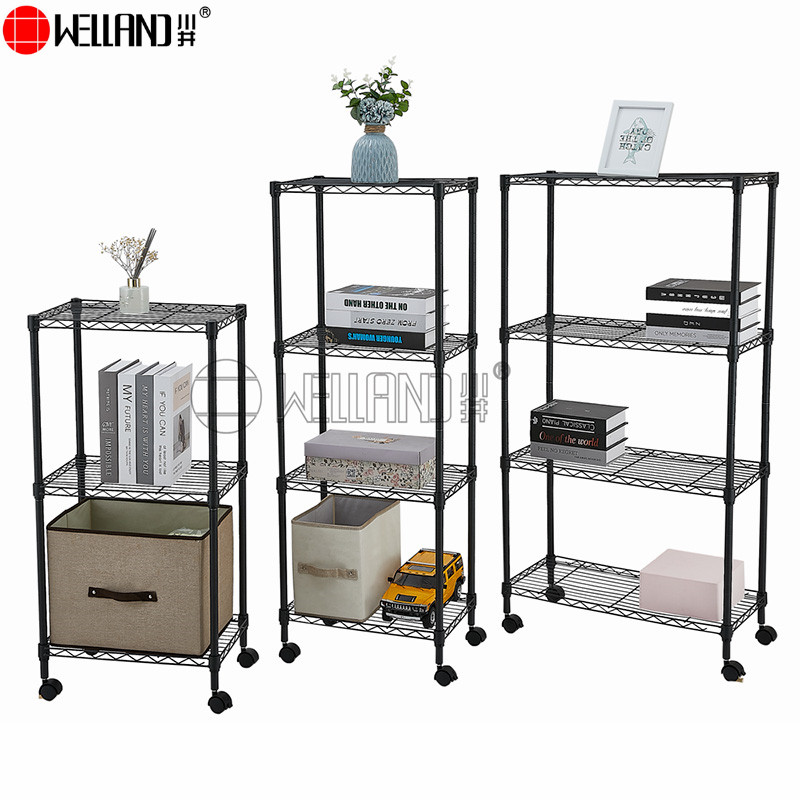 Space Saving Home Storage Furniture Powder Coated Metal Wire Shelving Unit with Wheels