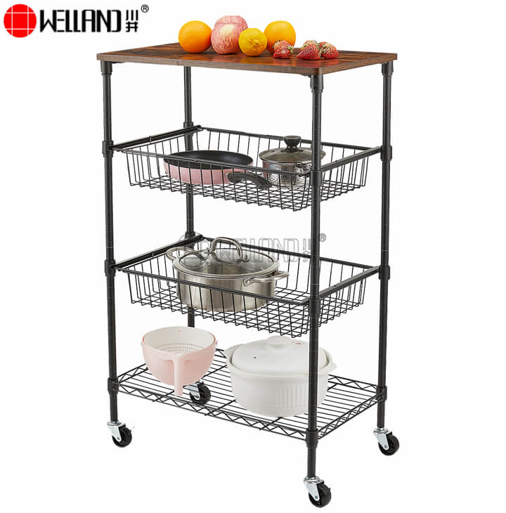 chariot de service de cuisine en métal