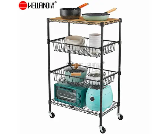 4 Tier Metal Wire Basket Kitchen Fruit Vegetable Cart