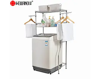 Affordable Multi-functional two-tiered With Hanging Towel Bar Bathroom Washing Machine Storage Rack