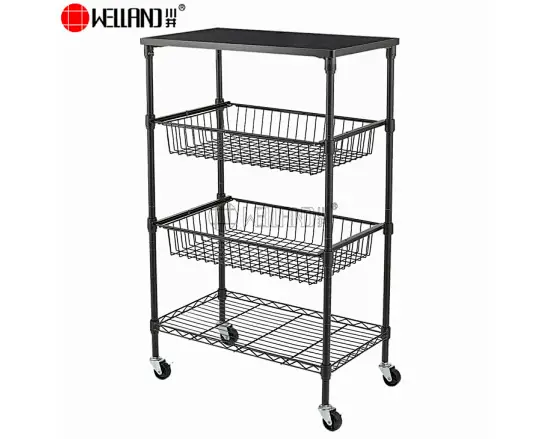 4 Tier Metal Wire Basket Kitchen Fruit Vegetable Cart