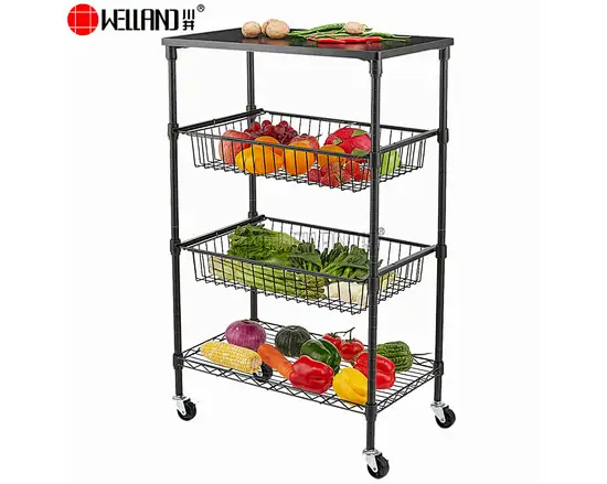 Metal Wire Basket Kitchen Fruit Vegetable Cart