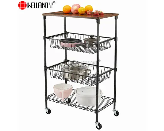 4 Tier Metal Wire Basket Kitchen Fruit Vegetable Cart