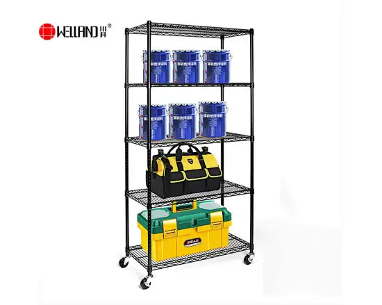 Rolling 5 Tier Epoxy Middle Duty Wire Shelving for Garage Storage