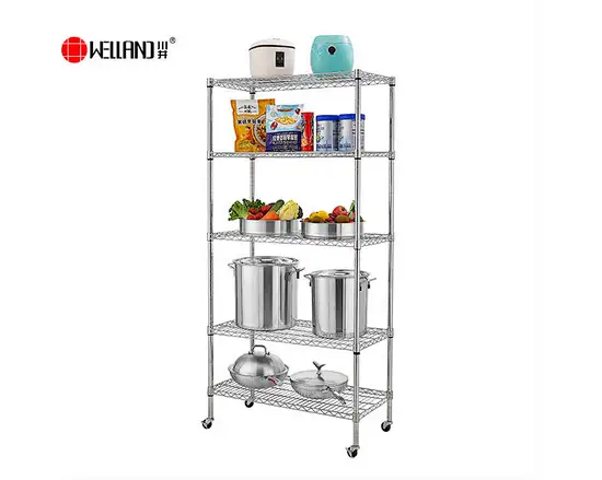 Multifunction 5 Tiers Chrome Wire Storage Shelves for Kitchen Tools