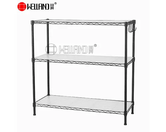 Small 3 Tier Black Epoxy Coated Metal Wire Shelf with PP Mat