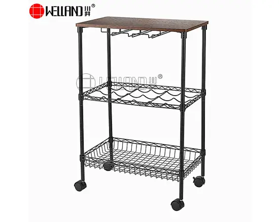 Wine Bar Serving Cart with Glass Holder