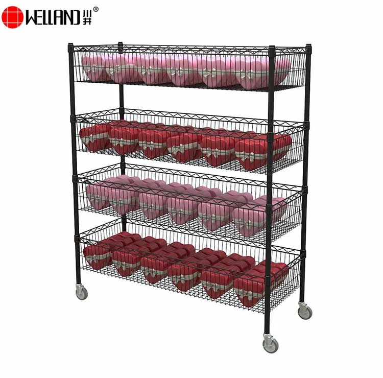 commercial wire basket display rack on wheels