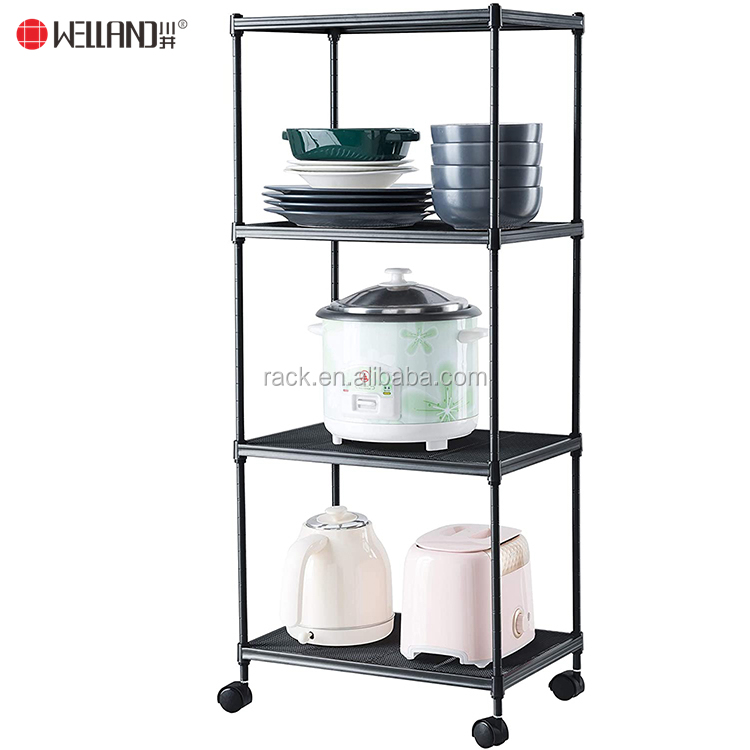 4-tier Steel Mesh Shelf on Wheels