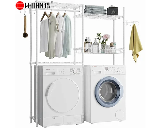 DIY Metal Washing Machine Shelf Unit with Hanging Rod