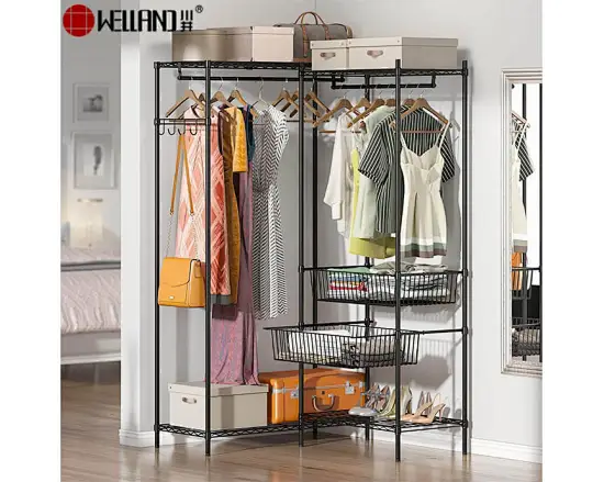 Freestanding Heavy Duty Metal Wardrobe with Sliding Baskets for Bedroom closet Storage