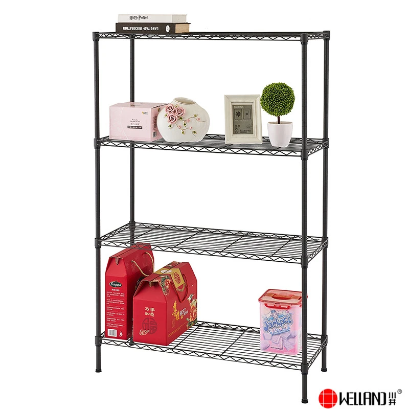 WELLAND four-tier modern powder coated black wire shelving