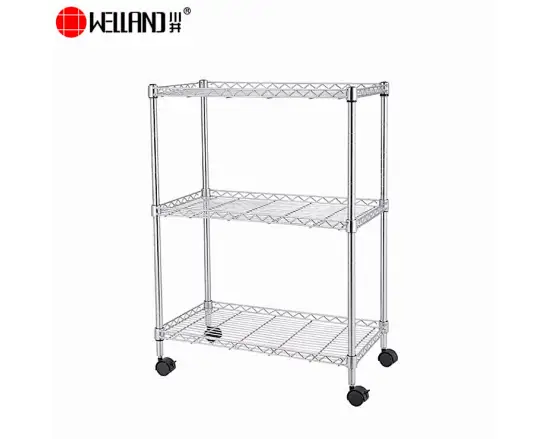 3 Tier Chrome Wire Rack on Wheels
