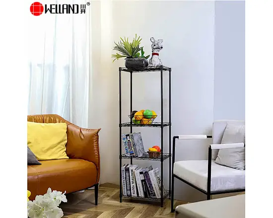 black wire shelving unit