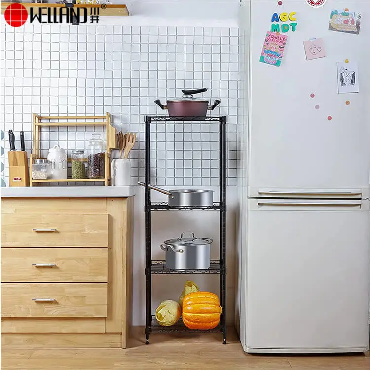 black wire shelving unit