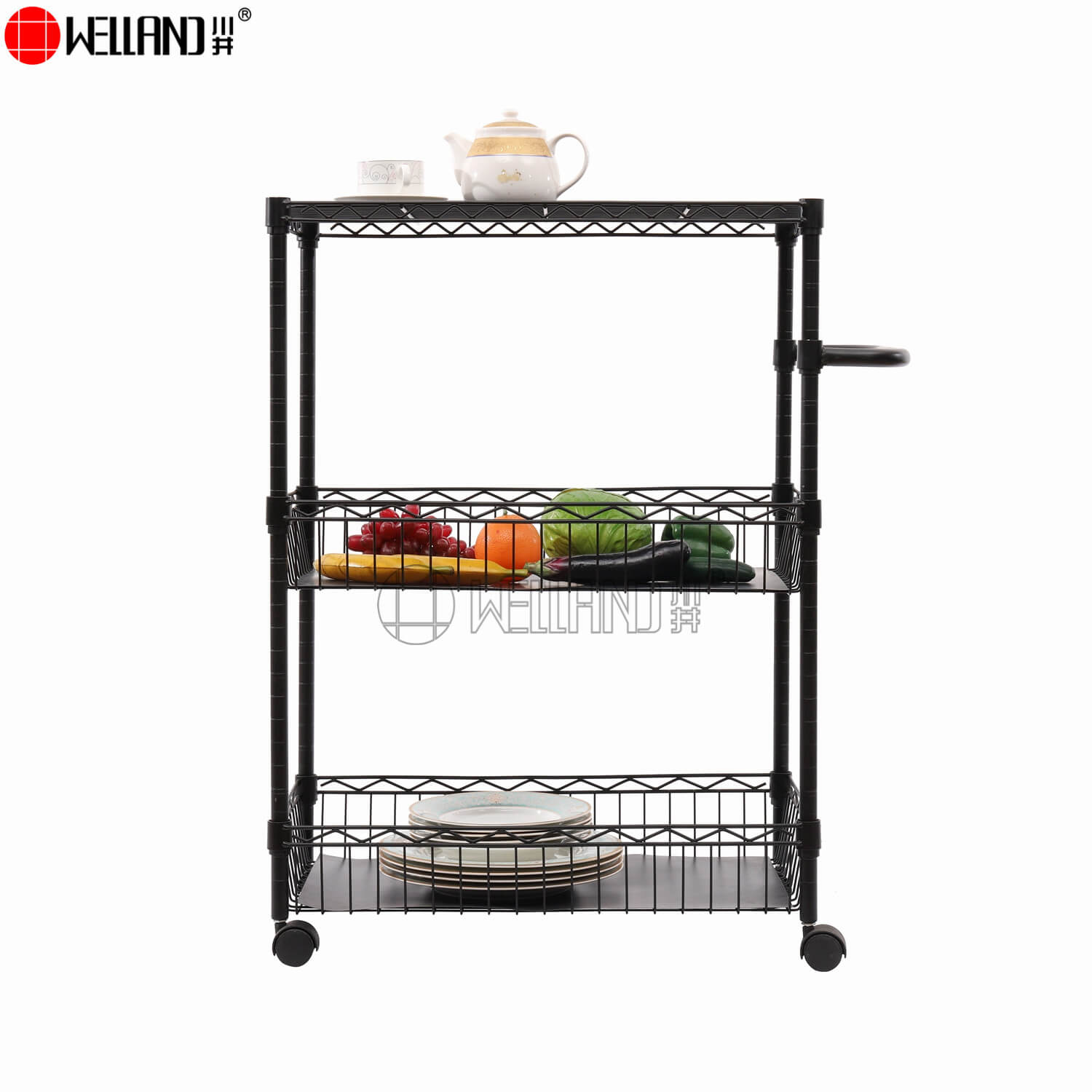 3 Tier Kitchen Trolley With Basket   A6bGzDAXbi 