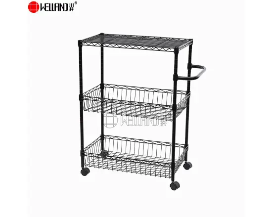 black 3-tier kitchen trolley with basket