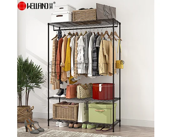 black garment rack with shelves