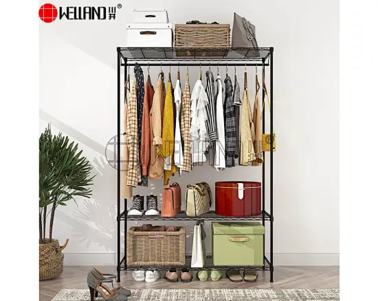 black garment rack with shelves