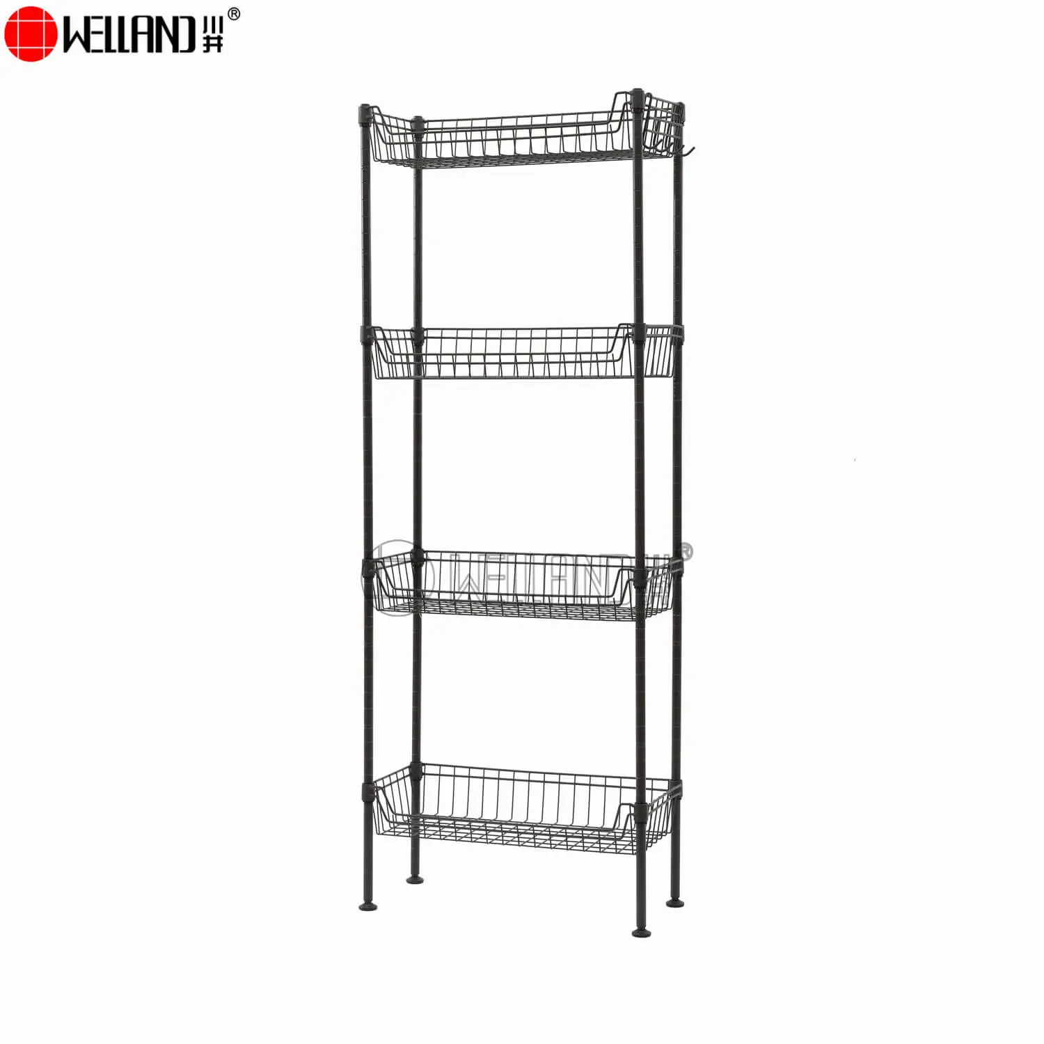 4 tier black wire basket shelf unit