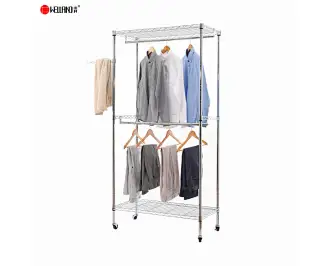 Movable 2 Layer Chrome Wire Shelving for Closet