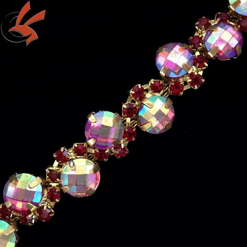 fashion applique glass crystal rhinestone silver chain claw trim