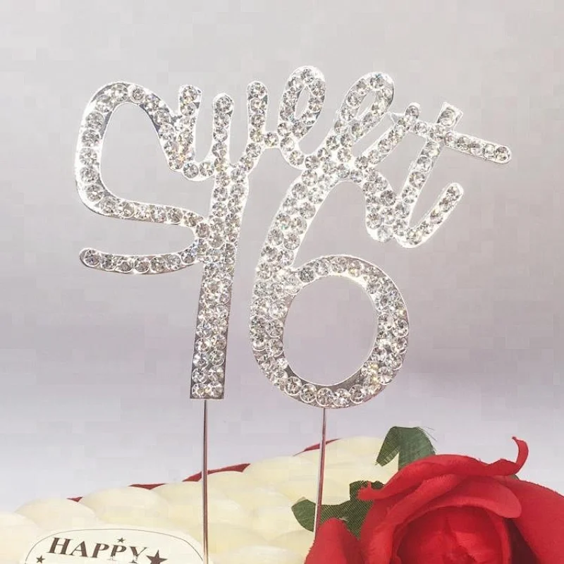 China Factory Custom SIXTEEN 16 Birthday Party Rhinestone Anniversary Crystal Cake Topper