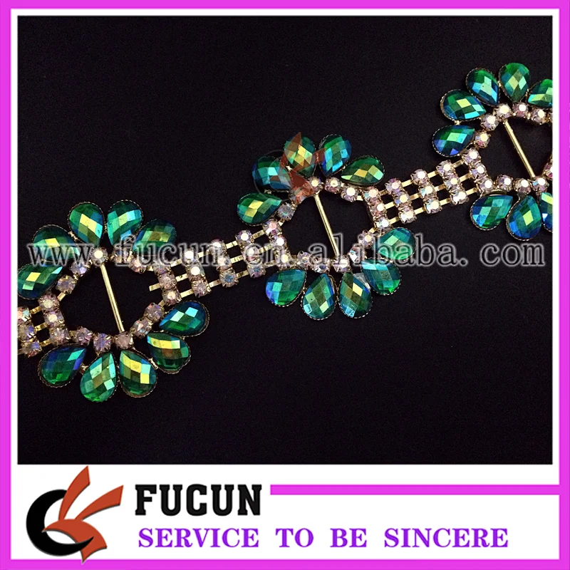 Green AB gold base crystal rhinestone chain trimming