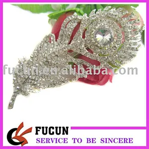 fashion crystal leaf rhinestone brooch pin embellishments for wedding invites