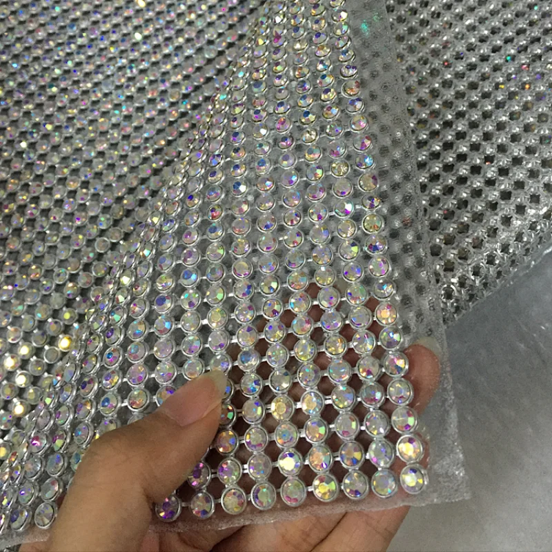High Quality Shoe Decoration Hot Fix AB Crystal Rhinestone Sheet Mesh Design