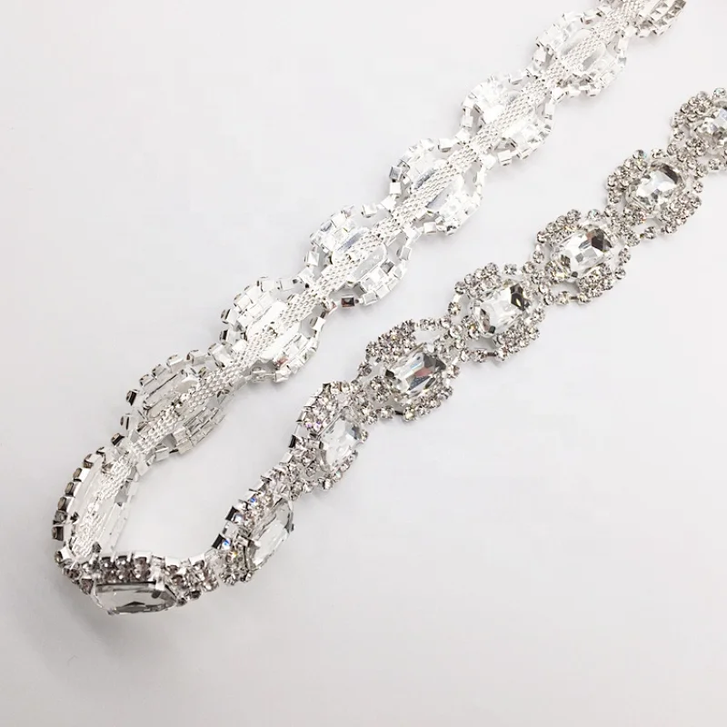 Garment Decorative Rhinestone Crystal Applique Trim for fashion evening dresses