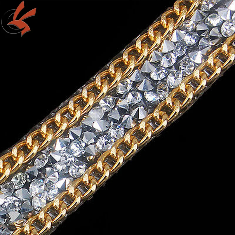 Hot Fix metal chain acrylic Crystal Rhinestone Mesh Trimming for garment,shoe,hat decoration