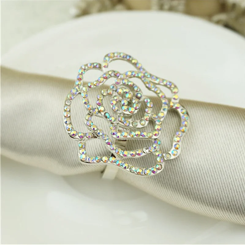 Decorative fancy handmade rhinestone ab rose napkin ring holder for weddings