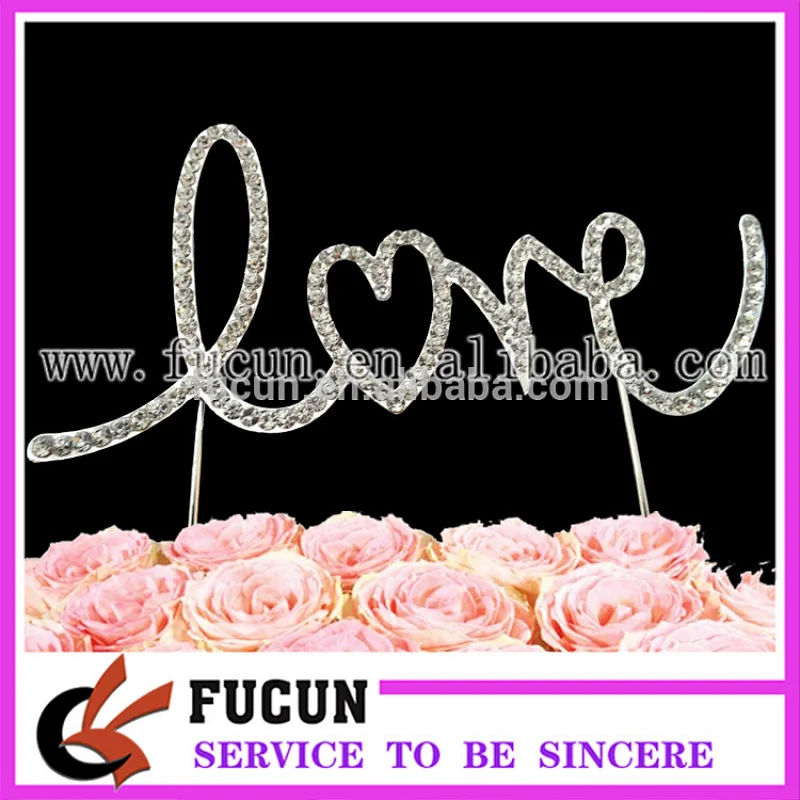 Customized new products wedding rhinestone LOVE cake topper party supplies China wholesale
