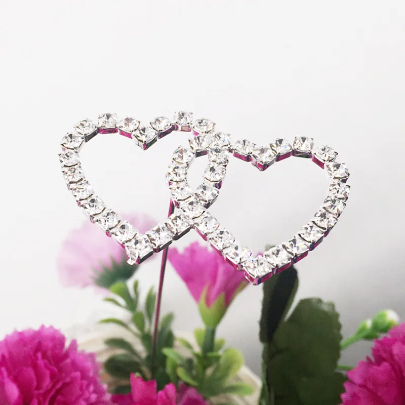 Hot sale Wedding Rhinestone Bouquet Double Heart Crystal Bridal Bouquet Brooch