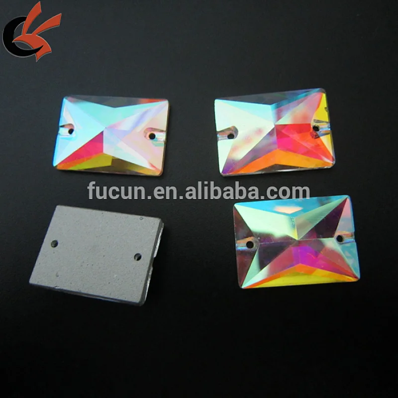 alibaba 18*25mm Rectangle Sew On Glass AB Color 2 Holes Crystal Rhinestone