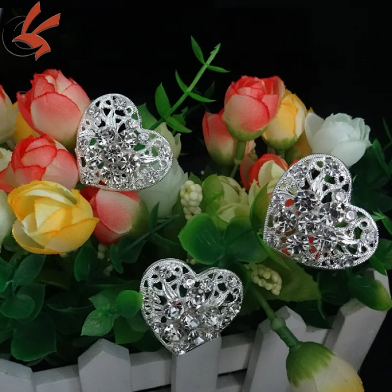 heart Crystal rhinestone bride Floral Bouquet brooch Jewelry wire Picks