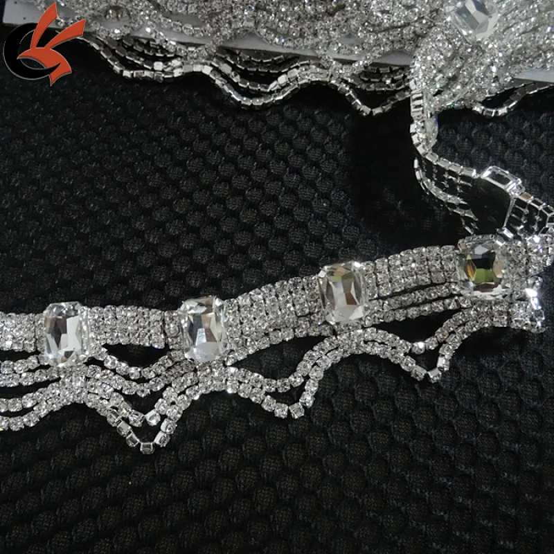 Bridal wedding craft applique multi shape rhinestone crystal silver trim