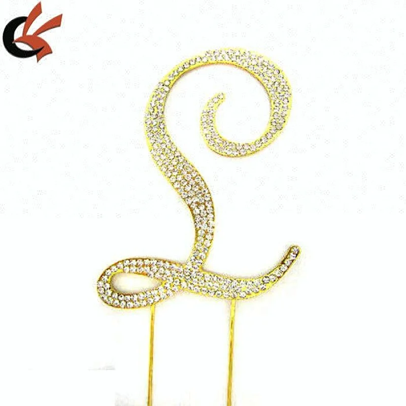 gold bling rhinestone letter L cake topper for cake decoration