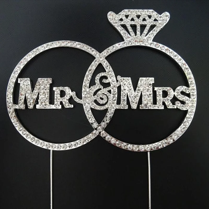 New Rhinestone Diamante Crystal Rhinestone Wedding Mr & Mrs Bling Cake topper